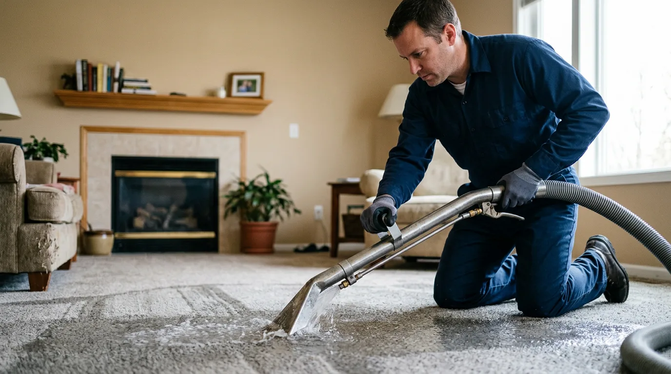 Water damage restoration technician working near Lancaster, MA